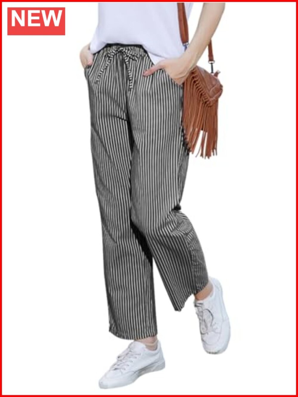 Striped Wide Leg High Waist Palazzo Pants Drawstring Lounge